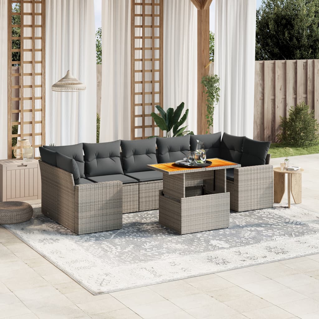 8-tlg. Garten-Sofagarnitur mit Kissen Grau Poly Rattan - Pazzar.ch