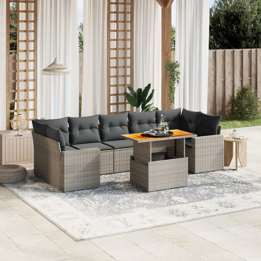 8-tlg. Garten-Sofagarnitur mit Kissen Grau Poly Rattan - Pazzar.ch