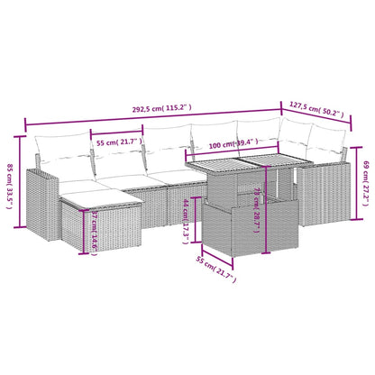 8-tlg. Garten-Sofagarnitur mit Kissen Schwarz Poly Rattan - Pazzar.ch