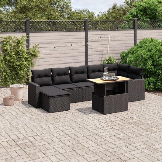 8-tlg. Garten-Sofagarnitur mit Kissen Schwarz Poly Rattan - Pazzar.ch