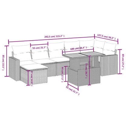 8-tlg. Garten-Sofagarnitur mit Kissen Grau Poly Rattan - Pazzar.ch