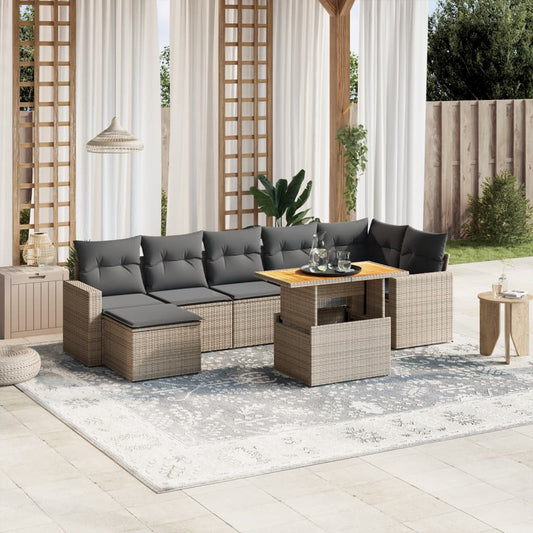 8-tlg. Garten-Sofagarnitur mit Kissen Grau Poly Rattan - Pazzar.ch