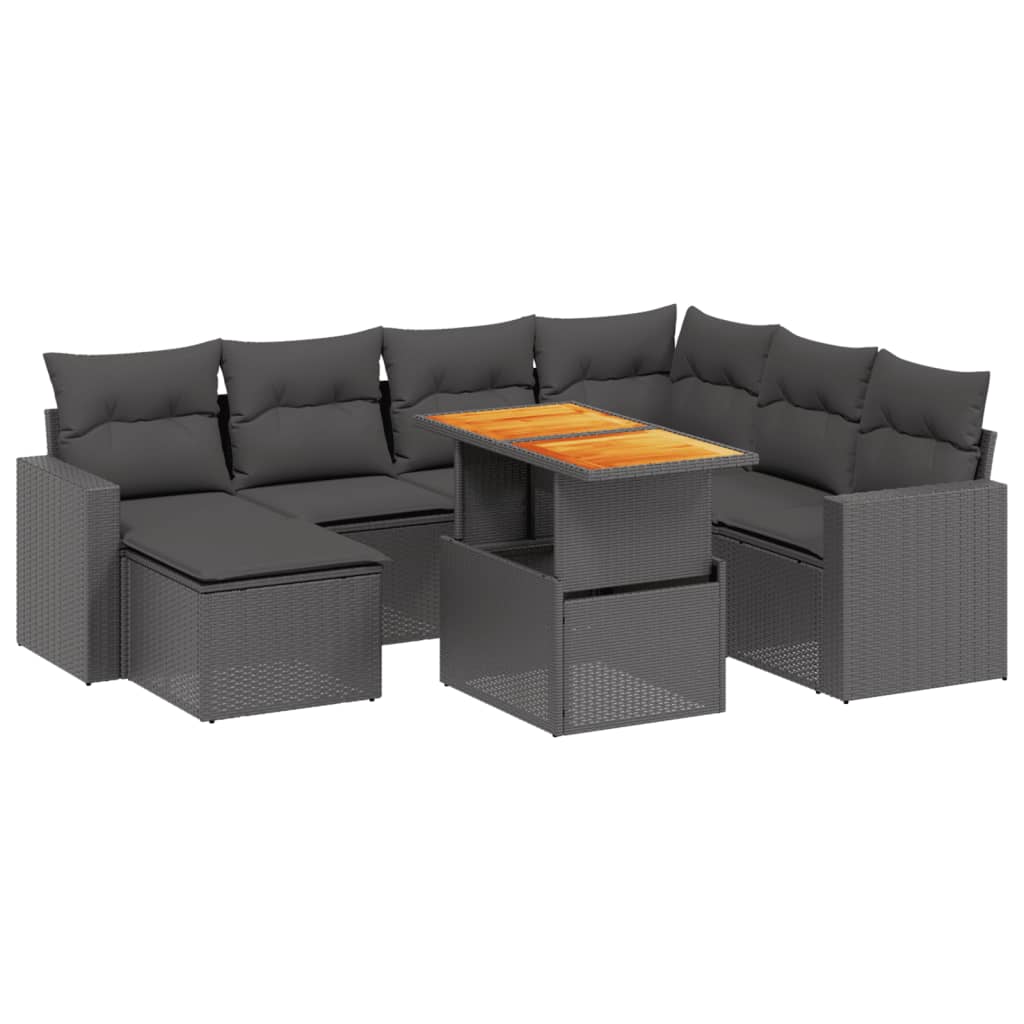 8-tlg. Garten-Sofagarnitur mit Kissen Schwarz Poly Rattan - Pazzar.ch