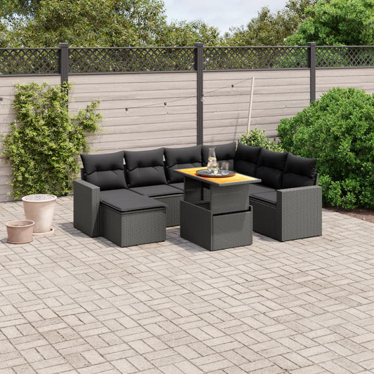 8-tlg. Garten-Sofagarnitur mit Kissen Schwarz Poly Rattan - Pazzar.ch