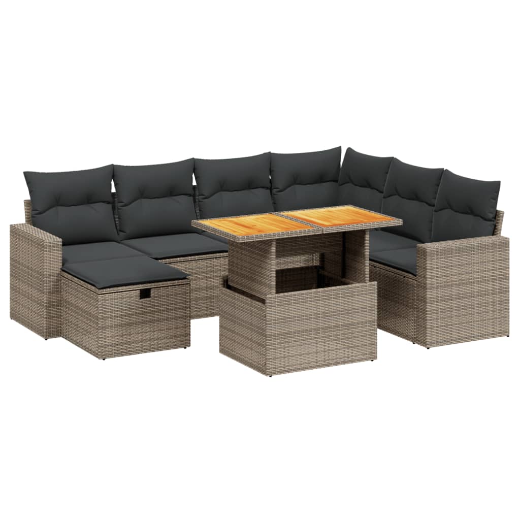 8-tlg. Garten-Sofagarnitur mit Kissen Grau Poly Rattan - Pazzar.ch