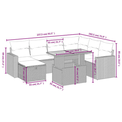 8-tlg. Garten-Sofagarnitur mit Kissen Grau Poly Rattan - Pazzar.ch