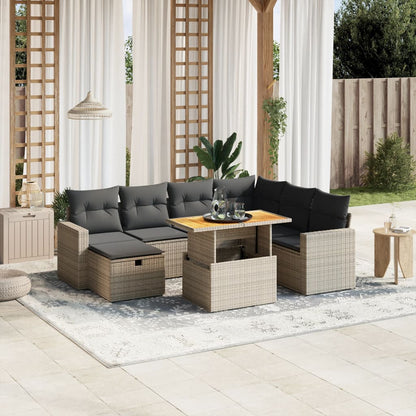 8-tlg. Garten-Sofagarnitur mit Kissen Grau Poly Rattan - Pazzar.ch