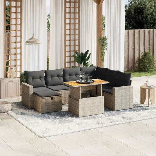 8-tlg. Garten-Sofagarnitur mit Kissen Grau Poly Rattan - Pazzar.ch