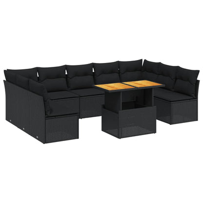 10-tlg. Garten-Sofagarnitur mit Kissen Schwarz Poly Rattan - Pazzar.ch