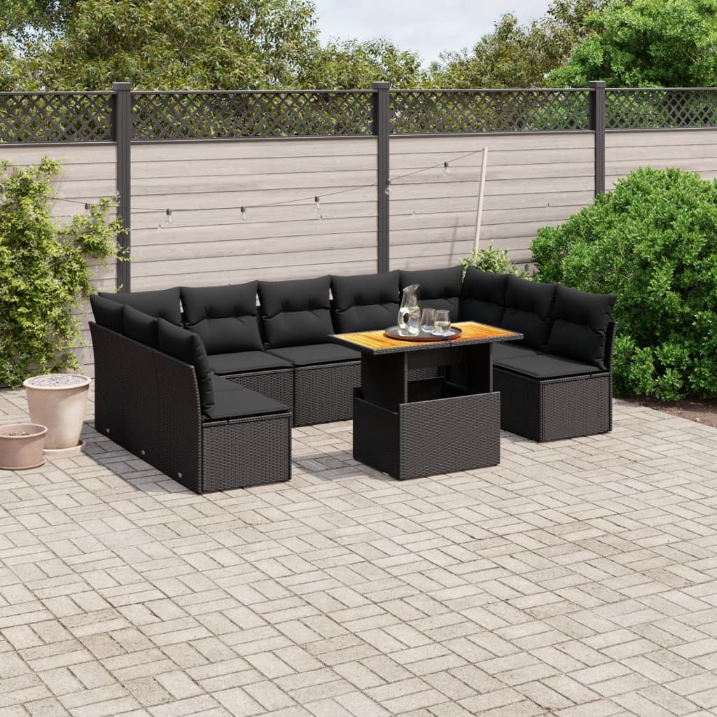 10-tlg. Garten-Sofagarnitur mit Kissen Schwarz Poly Rattan - Pazzar.ch