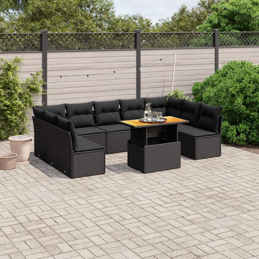 10-tlg. Garten-Sofagarnitur mit Kissen Schwarz Poly Rattan - Pazzar.ch