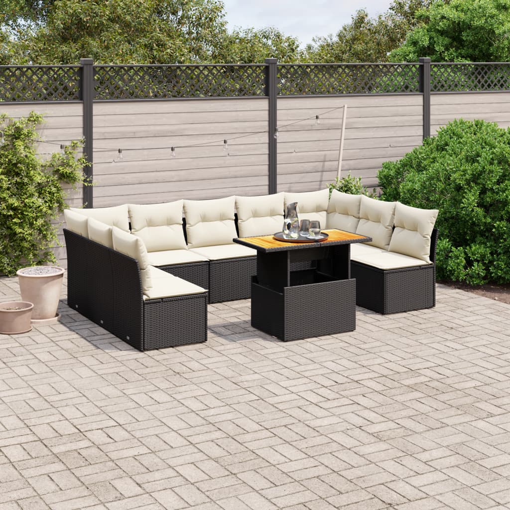 10-tlg. Garten-Sofagarnitur mit Kissen Schwarz Poly Rattan - Pazzar.ch