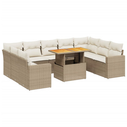 10-tlg. Garten-Sofagarnitur mit Kissen Beige Poly Rattan - Pazzar.ch