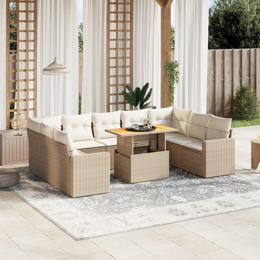 10-tlg. Garten-Sofagarnitur mit Kissen Beige Poly Rattan - Pazzar.ch