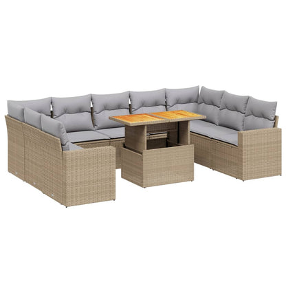 10-tlg. Garten-Sofagarnitur mit Kissen Beige Poly Rattan - Pazzar.ch