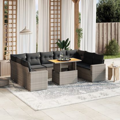 10-tlg. Garten-Sofagarnitur mit Kissen Grau Poly Rattan - Pazzar.ch