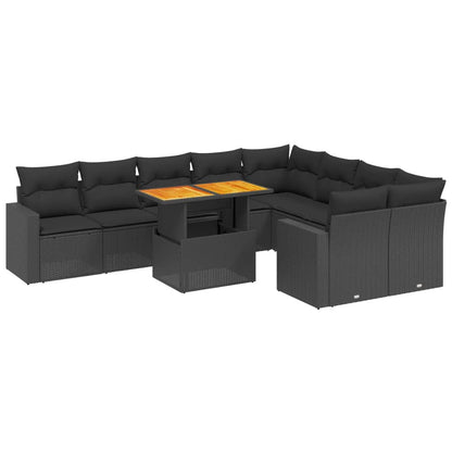 10-tlg. Garten-Sofagarnitur mit Kissen Schwarz Poly Rattan - Pazzar.ch