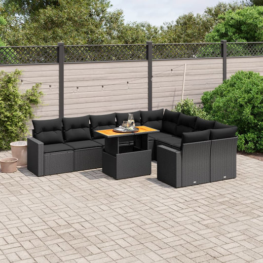 10-tlg. Garten-Sofagarnitur mit Kissen Schwarz Poly Rattan - Pazzar.ch