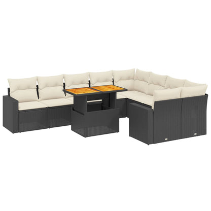 10-tlg. Garten-Sofagarnitur mit Kissen Schwarz Poly Rattan - Pazzar.ch