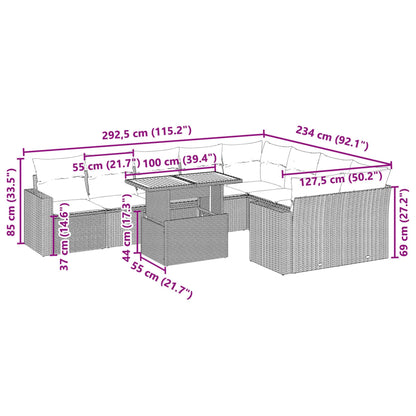 10-tlg. Garten-Sofagarnitur mit Kissen Schwarz Poly Rattan - Pazzar.ch