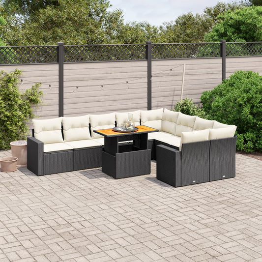 10-tlg. Garten-Sofagarnitur mit Kissen Schwarz Poly Rattan - Pazzar.ch