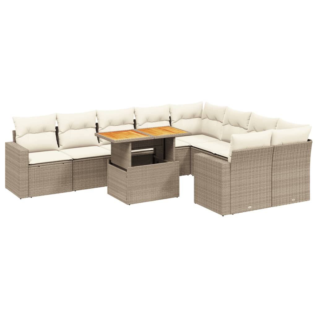 10-tlg. Garten-Sofagarnitur mit Kissen Beige Poly Rattan - Pazzar.ch