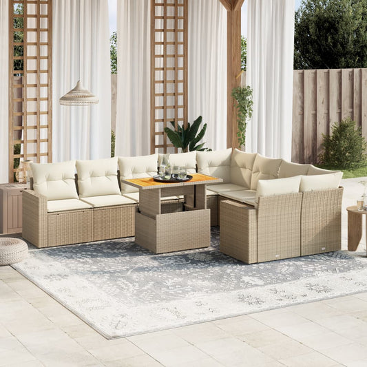 10-tlg. Garten-Sofagarnitur mit Kissen Beige Poly Rattan - Pazzar.ch