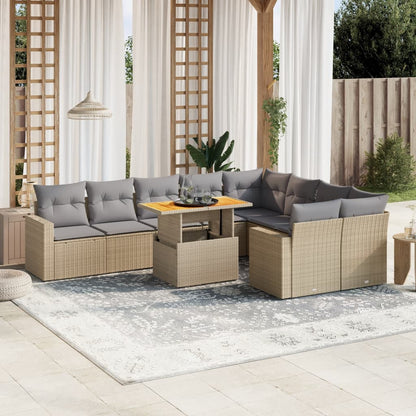 10-tlg. Garten-Sofagarnitur mit Kissen Beige Poly Rattan - Pazzar.ch