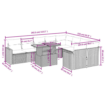 10-tlg. Garten-Sofagarnitur mit Kissen Grau Poly Rattan - Pazzar.ch