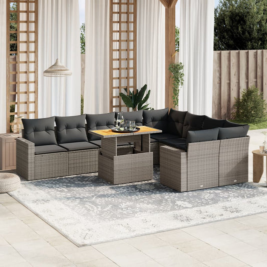 10-tlg. Garten-Sofagarnitur mit Kissen Grau Poly Rattan - Pazzar.ch