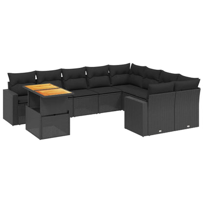 10-tlg. Garten-Sofagarnitur mit Kissen Schwarz Poly Rattan - Pazzar.ch