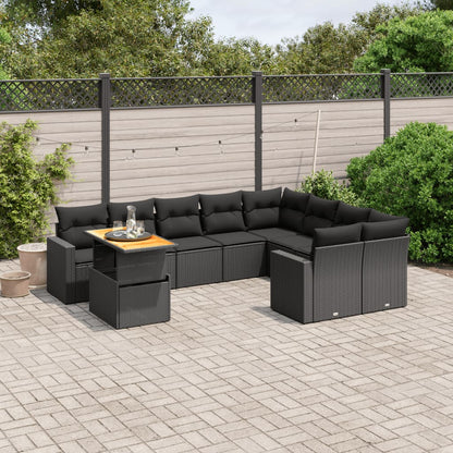 10-tlg. Garten-Sofagarnitur mit Kissen Schwarz Poly Rattan - Pazzar.ch