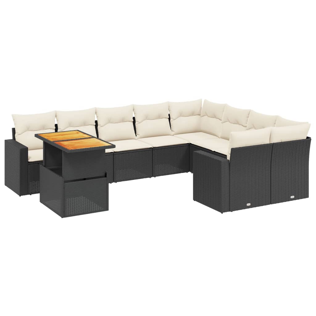 10-tlg. Garten-Sofagarnitur mit Kissen Schwarz Poly Rattan - Pazzar.ch