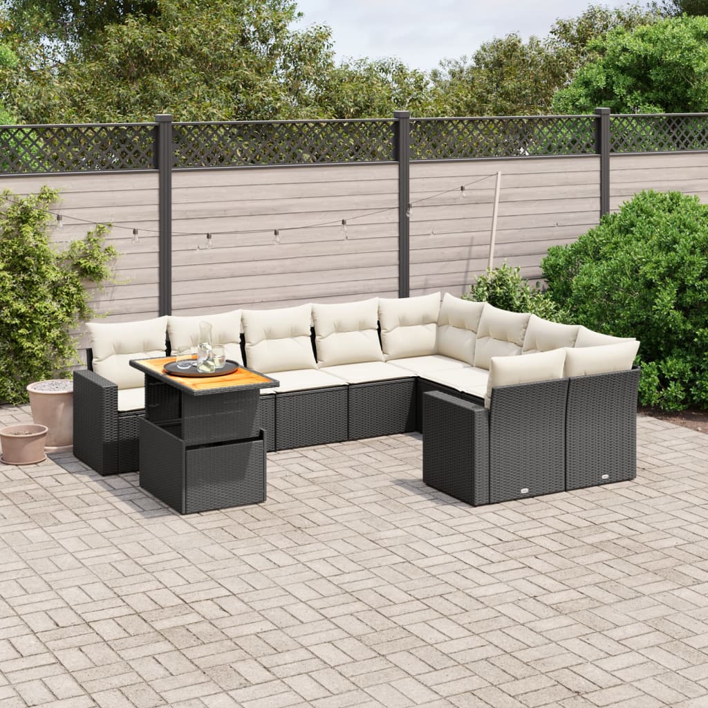 10-tlg. Garten-Sofagarnitur mit Kissen Schwarz Poly Rattan - Pazzar.ch