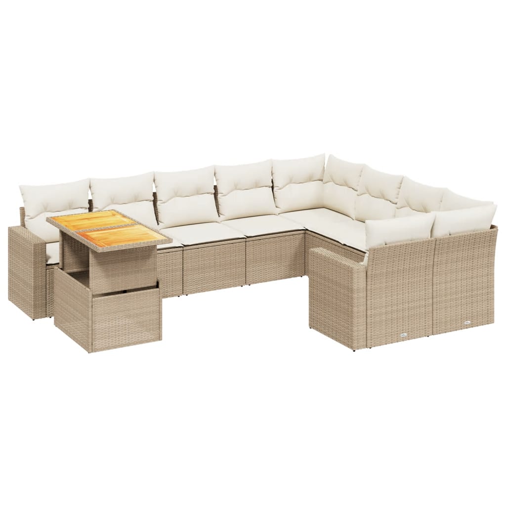 10-tlg. Garten-Sofagarnitur mit Kissen Beige Poly Rattan - Pazzar.ch