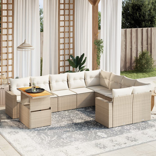 10-tlg. Garten-Sofagarnitur mit Kissen Beige Poly Rattan - Pazzar.ch