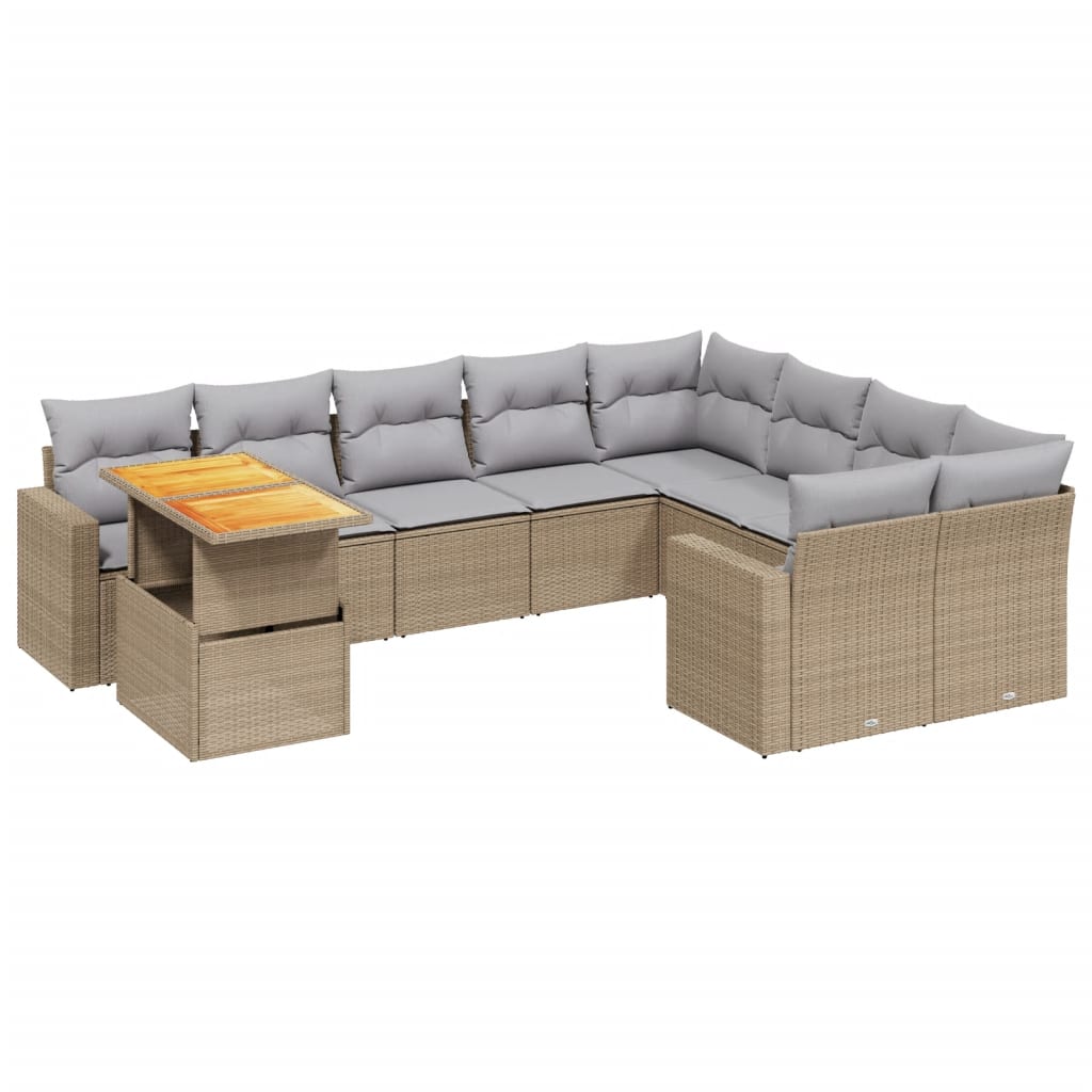 10-tlg. Garten-Sofagarnitur mit Kissen Beige Poly Rattan - Pazzar.ch