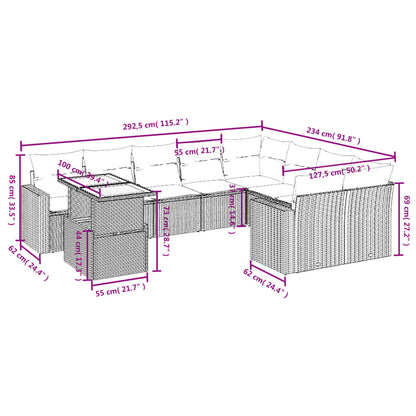 10-tlg. Garten-Sofagarnitur mit Kissen Beige Poly Rattan - Pazzar.ch