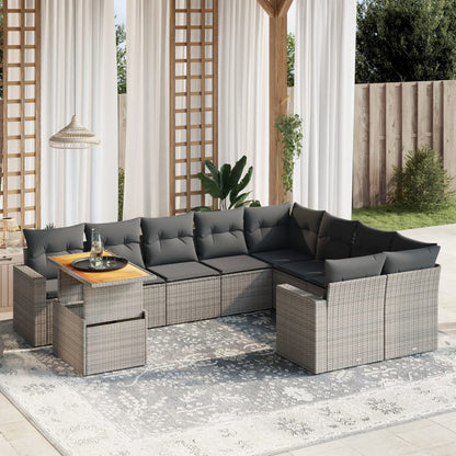 10-tlg. Garten-Sofagarnitur mit Kissen Grau Poly Rattan - Pazzar.ch