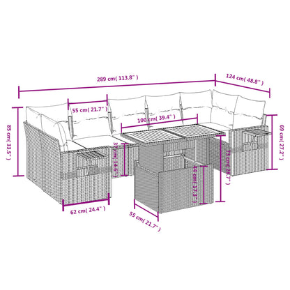 8-tlg. Garten-Sofagarnitur mit Kissen Grau Poly Rattan