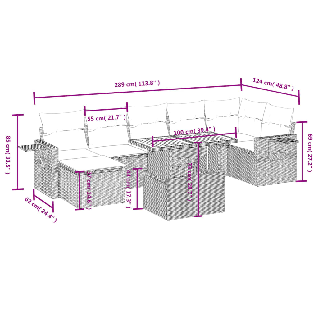 8-tlg. Garten-Sofagarnitur mit Kissen Schwarz Poly Rattan - Pazzar.ch