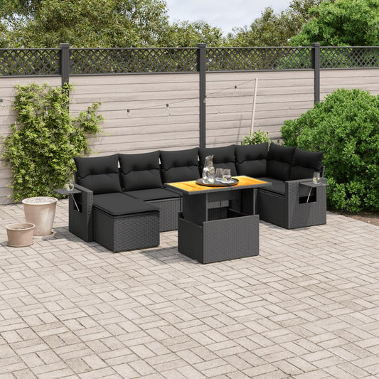 8-tlg. Garten-Sofagarnitur mit Kissen Schwarz Poly Rattan - Pazzar.ch