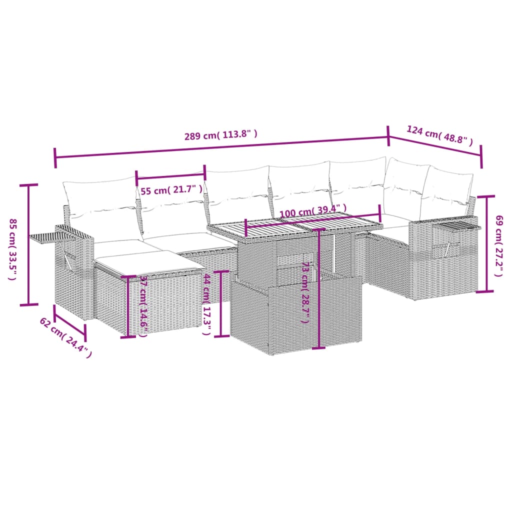 8-tlg. Garten-Sofagarnitur mit Kissen Schwarz Poly Rattan - Pazzar.ch