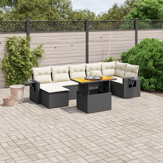 8-tlg. Garten-Sofagarnitur mit Kissen Schwarz Poly Rattan - Pazzar.ch