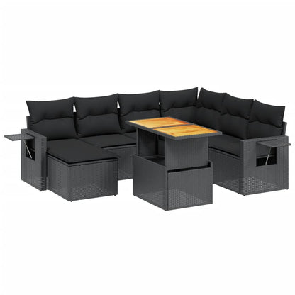 8-tlg. Garten-Sofagarnitur mit Kissen Schwarz Poly Rattan - Pazzar.ch