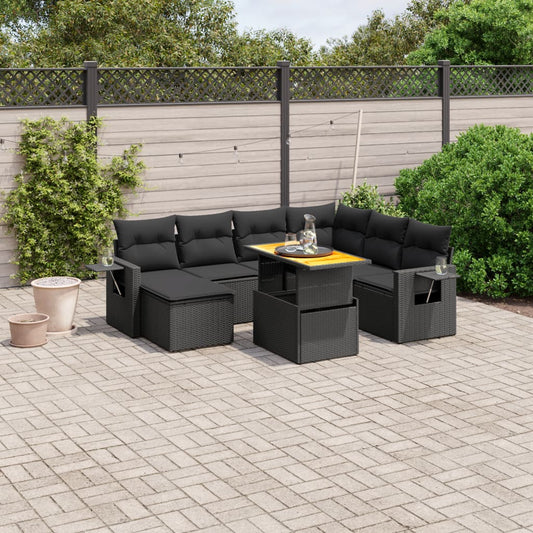 8-tlg. Garten-Sofagarnitur mit Kissen Schwarz Poly Rattan - Pazzar.ch