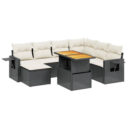 8-tlg. Garten-Sofagarnitur mit Kissen Schwarz Poly Rattan - Pazzar.ch