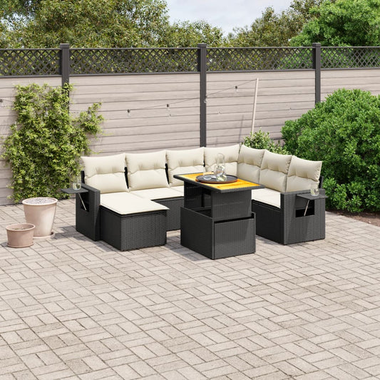 8-tlg. Garten-Sofagarnitur mit Kissen Schwarz Poly Rattan - Pazzar.ch