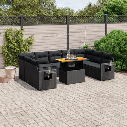 10-tlg. Garten-Sofagarnitur mit Kissen Schwarz Poly Rattan - Pazzar.ch