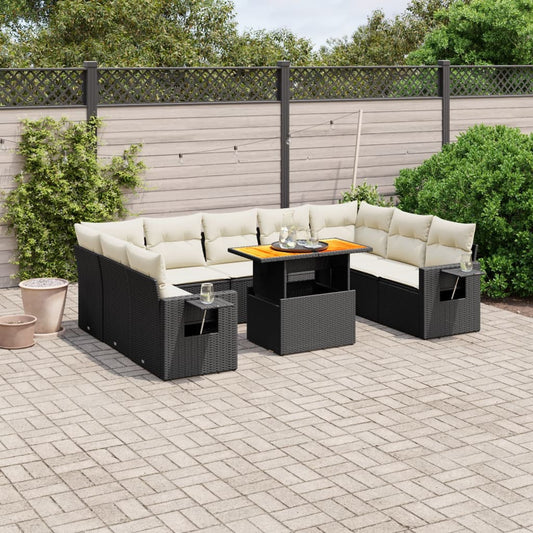 10-tlg. Garten-Sofagarnitur mit Kissen Schwarz Poly Rattan - Pazzar.ch